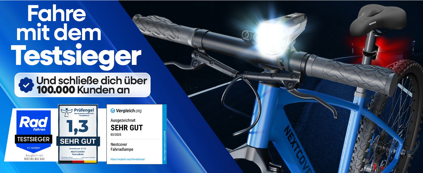 NEXTCOVER® Велосипедні ліхтарі: комплект з датчиком [LightSense], 11 годин роботи від акумулятора, USB-зарядка, водонепроникність, сертифіковано StVZO, LED-ліхтар спереду та задній, велосипедна підсвітка стандарт