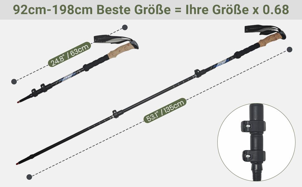 Жінські та чоловічі палиці для скандинавської ходьби, 2 шт. Телескопічні палиці для ходьби та трекінгу з алюмінію з гумовими амортизаторами (ергономічна ручка, чорний колір)
