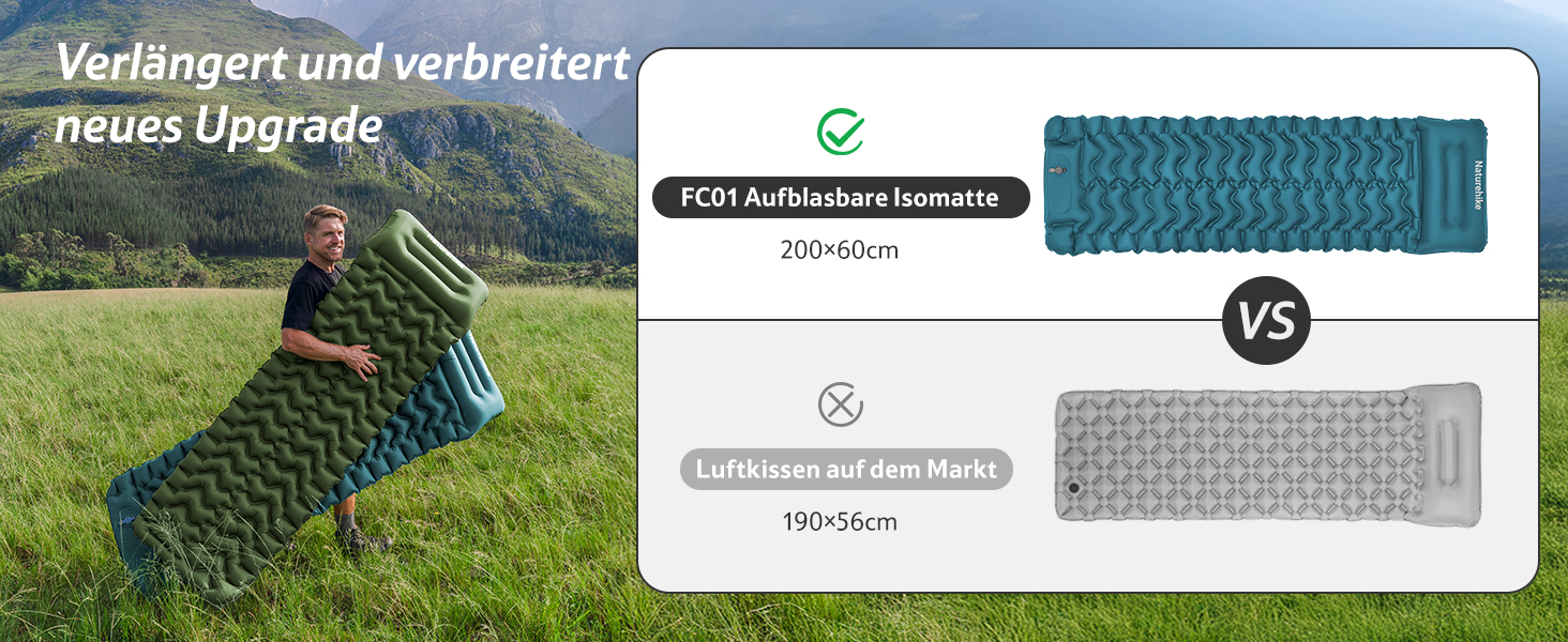 Килимок для кемпінгу Naturehike, Ultraleichte, Надувний, з інтегрованим насосом, для велосипедних походів, для наметів, початкового рівня (з насосом, темно-синій, двошаровий)