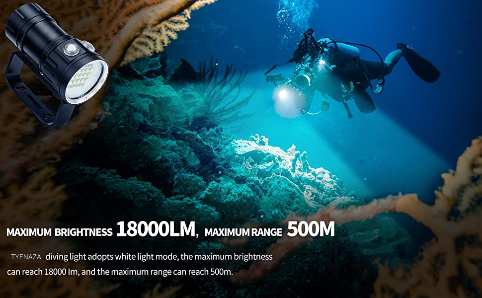 Підводна LED-ліхтарик Tyenaza 18000 люмен, IPX8, 500 м, 7 режимів, 120°