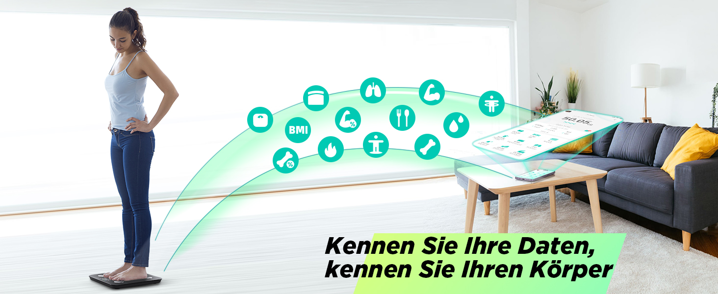 Вага RunSTAR для вимірювання жиру в тілі, персональна вага з великим дисплеєм, аналізатор 13 показників, синхронізація з додатком, чорний колір