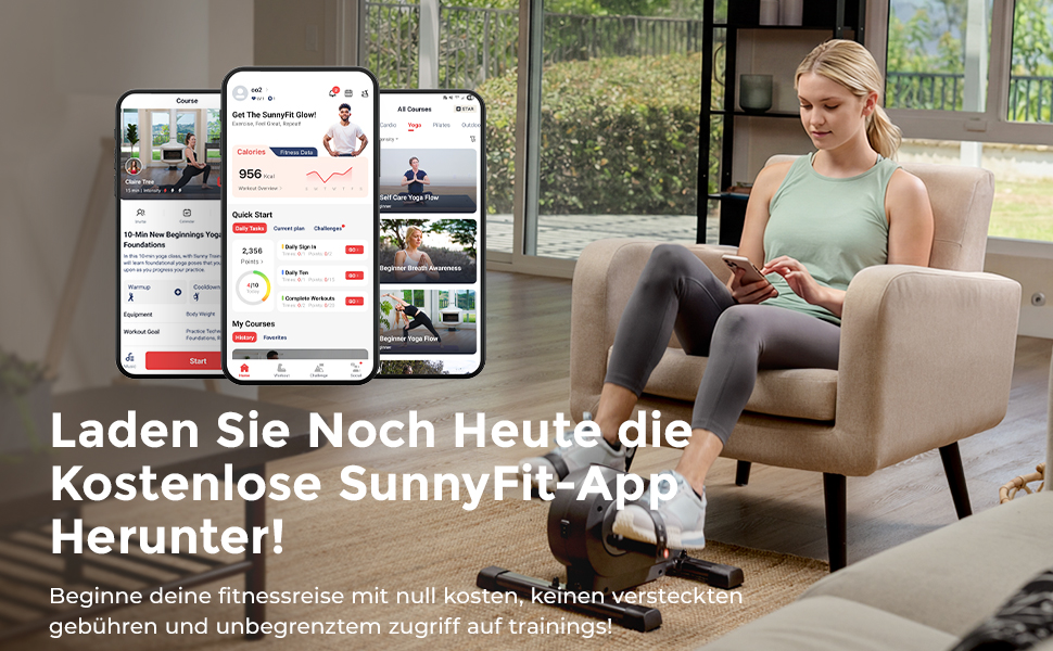 Магнітний міні-велотренажер Sunny Health & Fitness Smart — компактний педальний тренажер під стіл для літніх людей та кардіо-тренувань вдома (Білий)