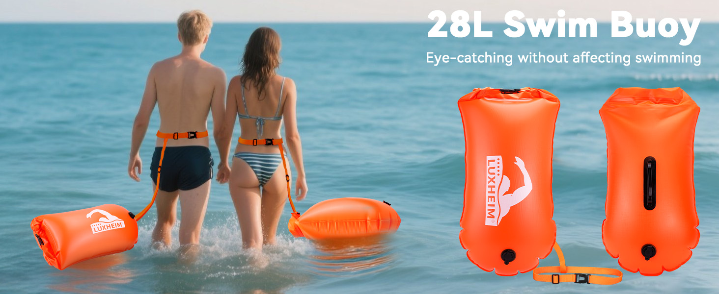 Буя для плавання 28L Schwimmen Boje Schleppschwimmer: Яскрава буя для відкритої води, Dry Bag, водонепроникна, надувна, з ПВХ, для триатлонів, помаранчевого кольору