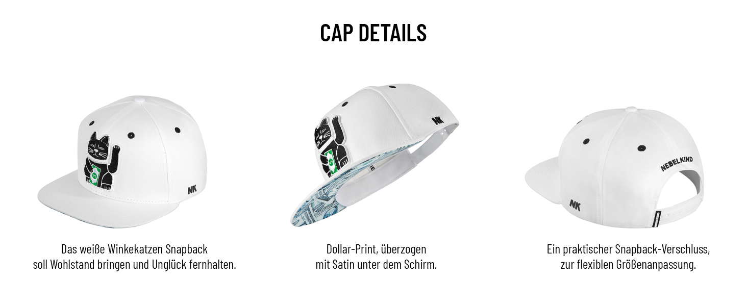 Кепка-снэпбек Nebelkind Winkekatze унісекс з прямим козирком, регульована, біла, стиль streetwear