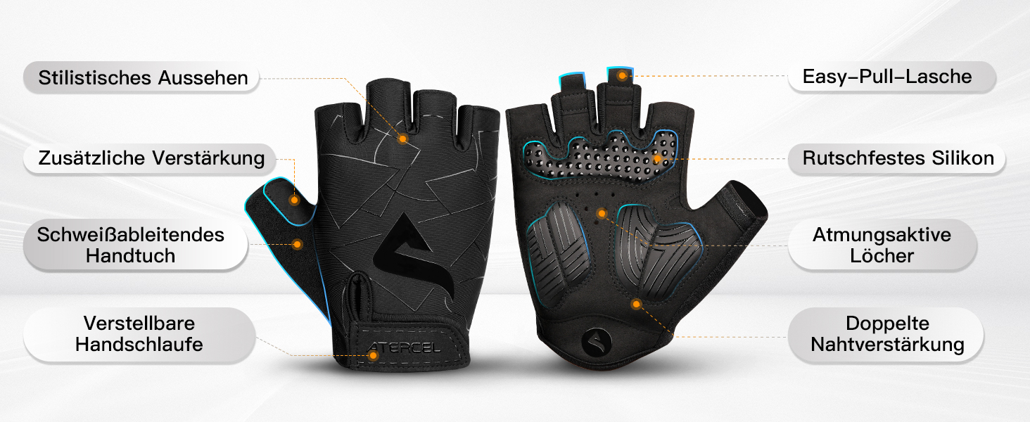 Велосипедні рукавички ATERCEL з відкритими пальцями для чоловіків та жінок - рукавички для MTB, їзди на велосипеді та фітнесу з SBR-подушками, чорний, розмір M
