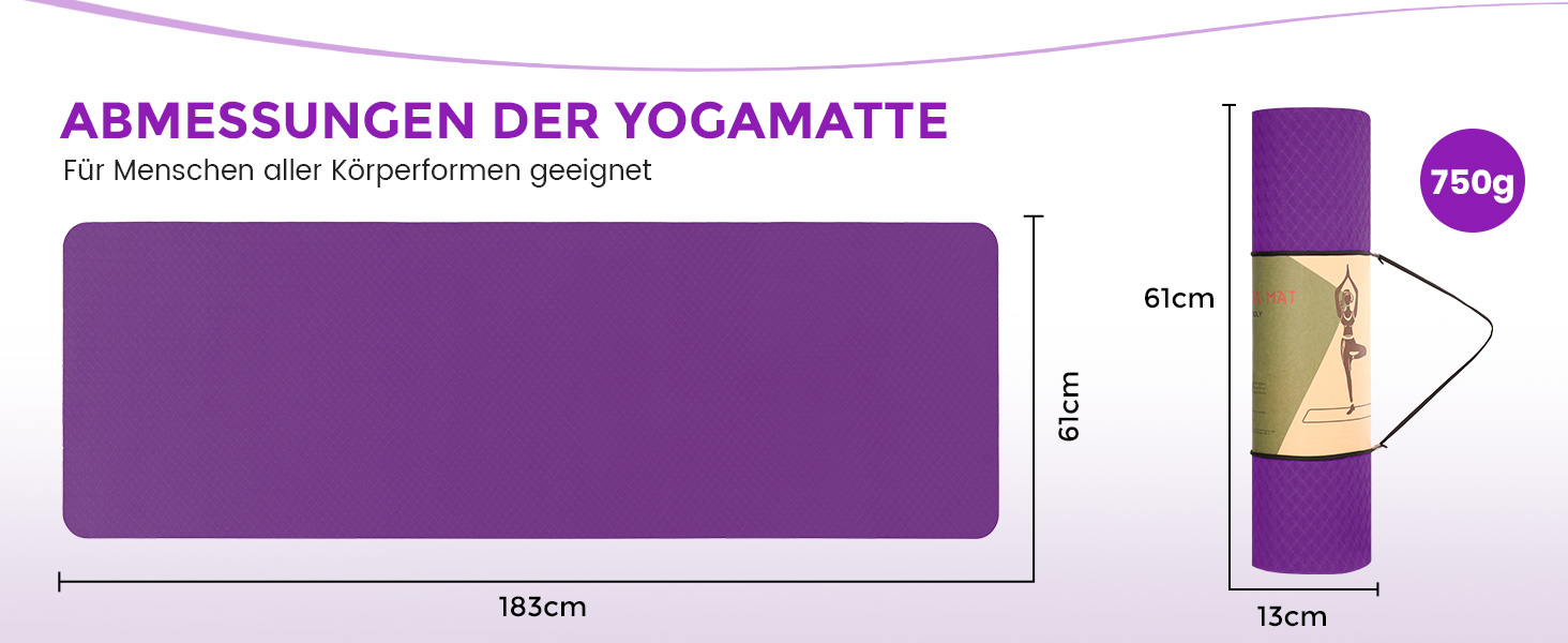 Йога-килимок Narwhal протиковзкий з TPE для фітнесу, пілатесу та тренувань, з ременем для перенесення, 183 x 61 x 0.6 см, колір слива-рожевий