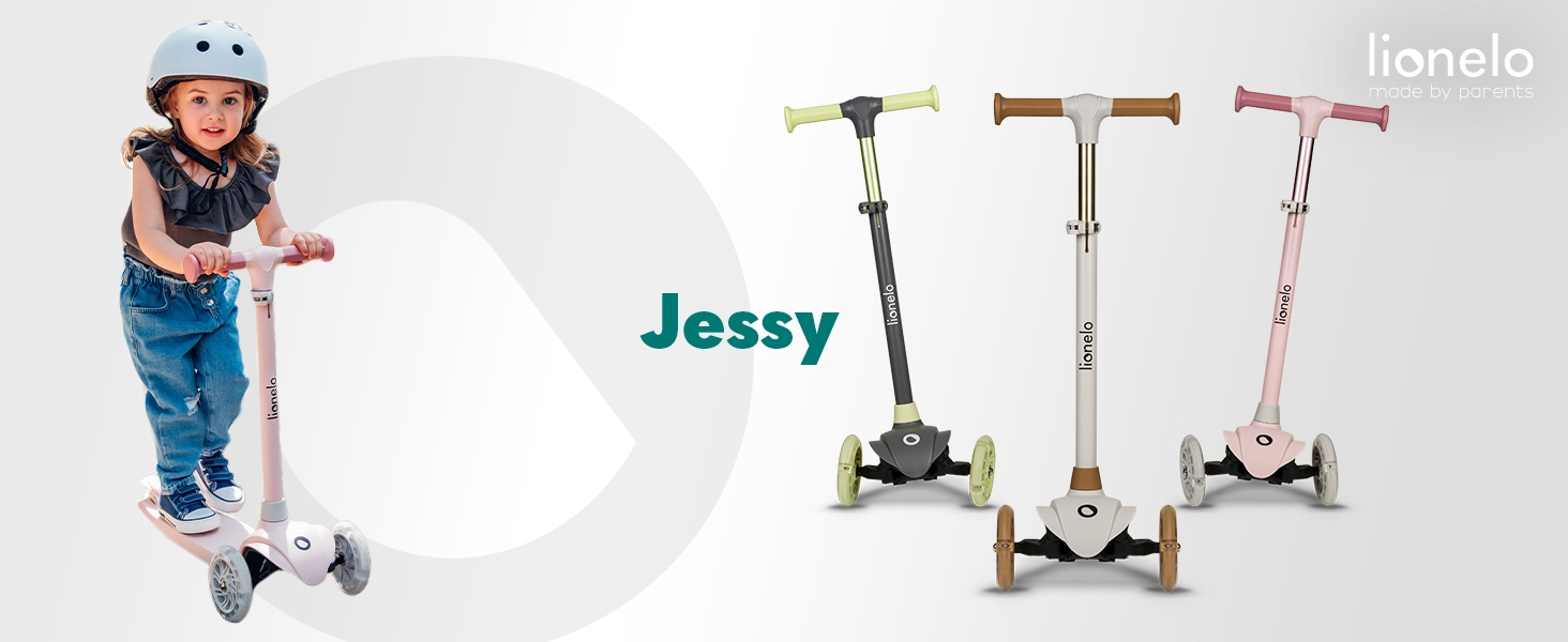 Дитячий триколісний самокат LIONELO Jessy Premium з LED-підсвіткою коліс, регульованою висотою та протиковзаючою платформою, рожевий (до 50 кг, 3+ роки)