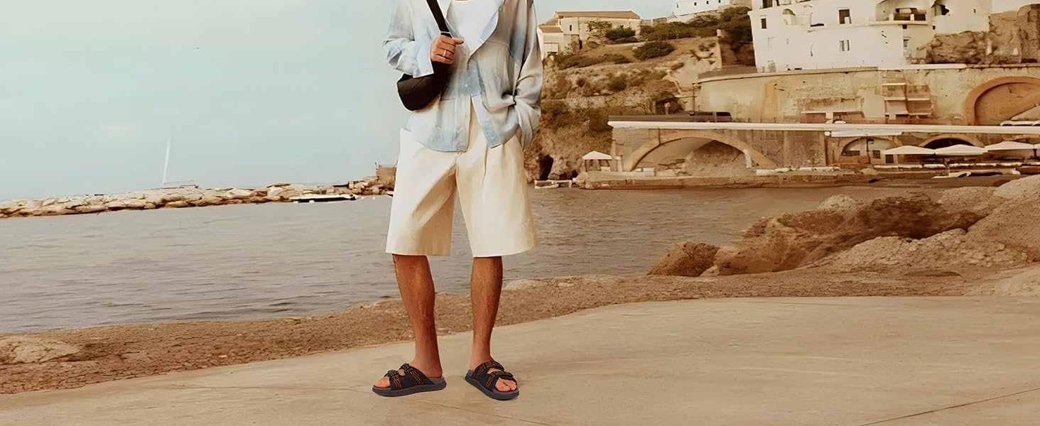 Чоловічі спортивні сандалі KuaiLu з м'якою устілкою, ортопедичні для фасціїту, для активного відпочинку та походів, легкі, відкриті, з регульованою застібкою-липучкою, чорні, 45 EU