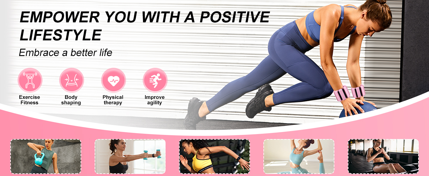 Набір вагів для зап'ястя та щиколоток (2 шт., 0.45 кг кожна) для йоги, пілатесу, фітнесу, рожевий