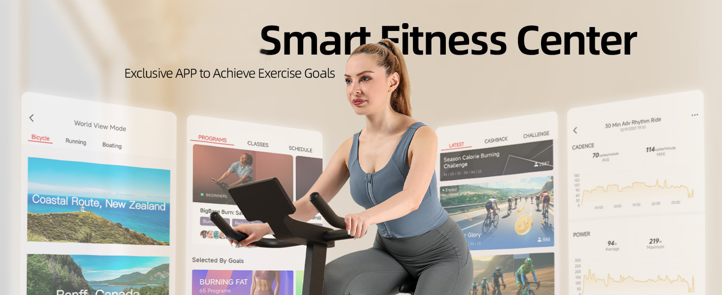 Велотренажер BluEarth з живленням від педалей, LED-підсвічуванням та Smart App, до 150 кг, магнітний опір, велоергометр з онлайн-тренуваннями та захоплюючим досвідом, класичний чорний колір
