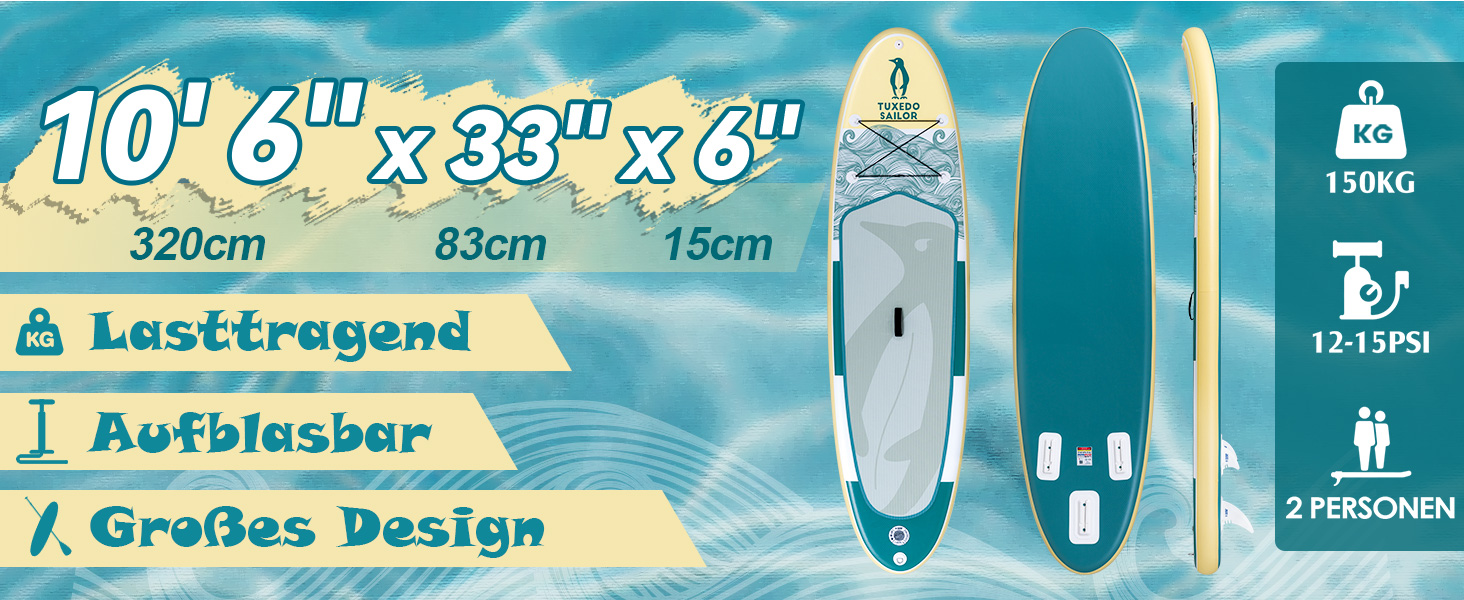 Надувний SUP-борд Tuxedo Sailor Stand Up Paddle Board з аксесуарами, для дорослих та підлітків, блакитний та жовтий