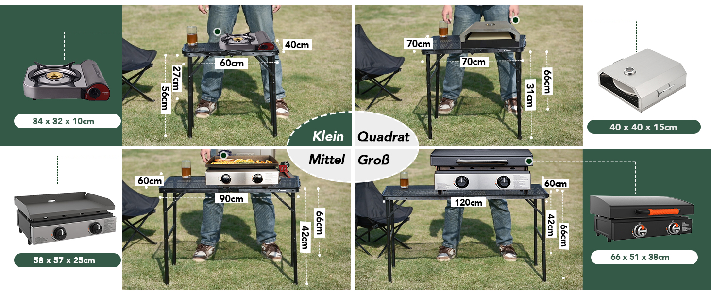 Складаний туристичний стіл EASTSTORM 60x40 см з металевою сіткою, 2 рівні висоти, для кемпінгу, саду, грилю (Чорний)