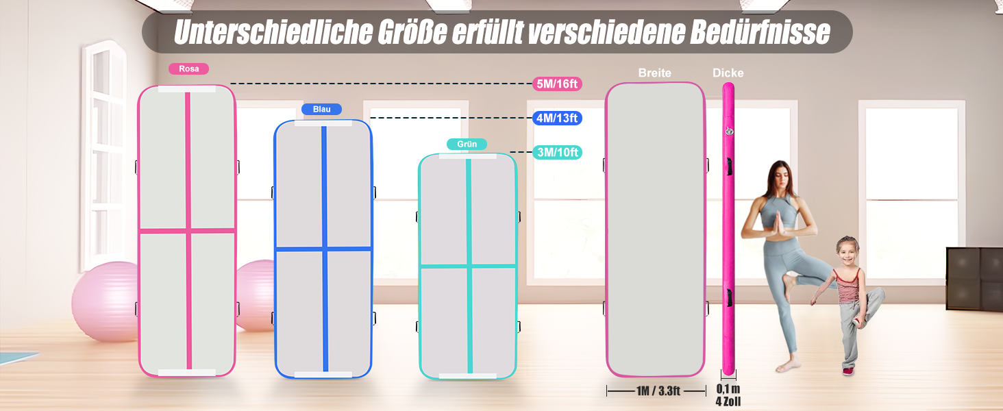 Надувний гімнастичний мат для дому та активного відпочинку 3м/4м/5м, 10см, рожева