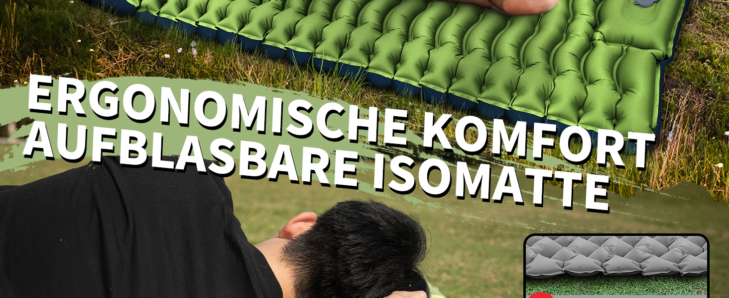 Килимок для кемпінгу Yuzonc Isomatte самонадувний, надувний матрац з насосом-пресом та подушкою, компактний та легкий для відпочинку на природі, зелено-блакитний