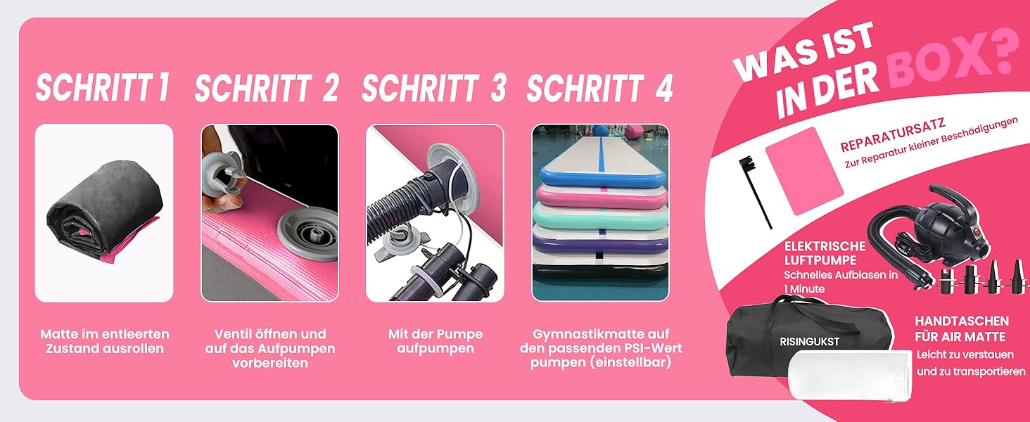 Надувна гімнастична килимок Air Matte Track для гімнастики та акробатики, 400x100x15 см, зелено-рожевий