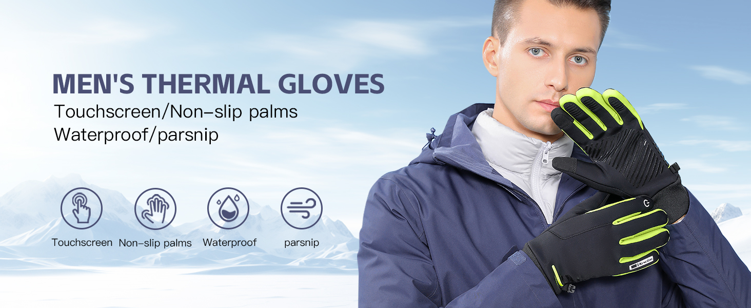 Водонепроникні зимові рукавички KynciLOR для чоловіків та жінок, рукавички для мотоцикла, гірськолижного спорту, бігу, з сенсорним екраном, неслизьке силіконове покриття, теплі рукавички, зелені