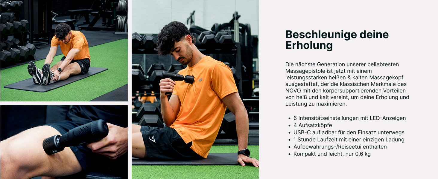 Масажер Homedics NOVO+ з підігрівом та охолодженням – електричний масажер з регулюванням температури, 4 насадки, 6 інтенсивностей, USB-зарядка, кейс