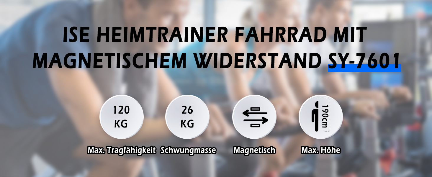 Велотренажер ISE з регульованим опором 26 кг, тихий hometrainer з LCD-дисплеєм, підставка для планшету, велотренажер для кардіотренувань вдома, до 120 кг