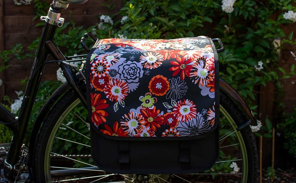 Велосипедна сумка BikyBag Classic для багажника, подвійна, рожеві маргаритки