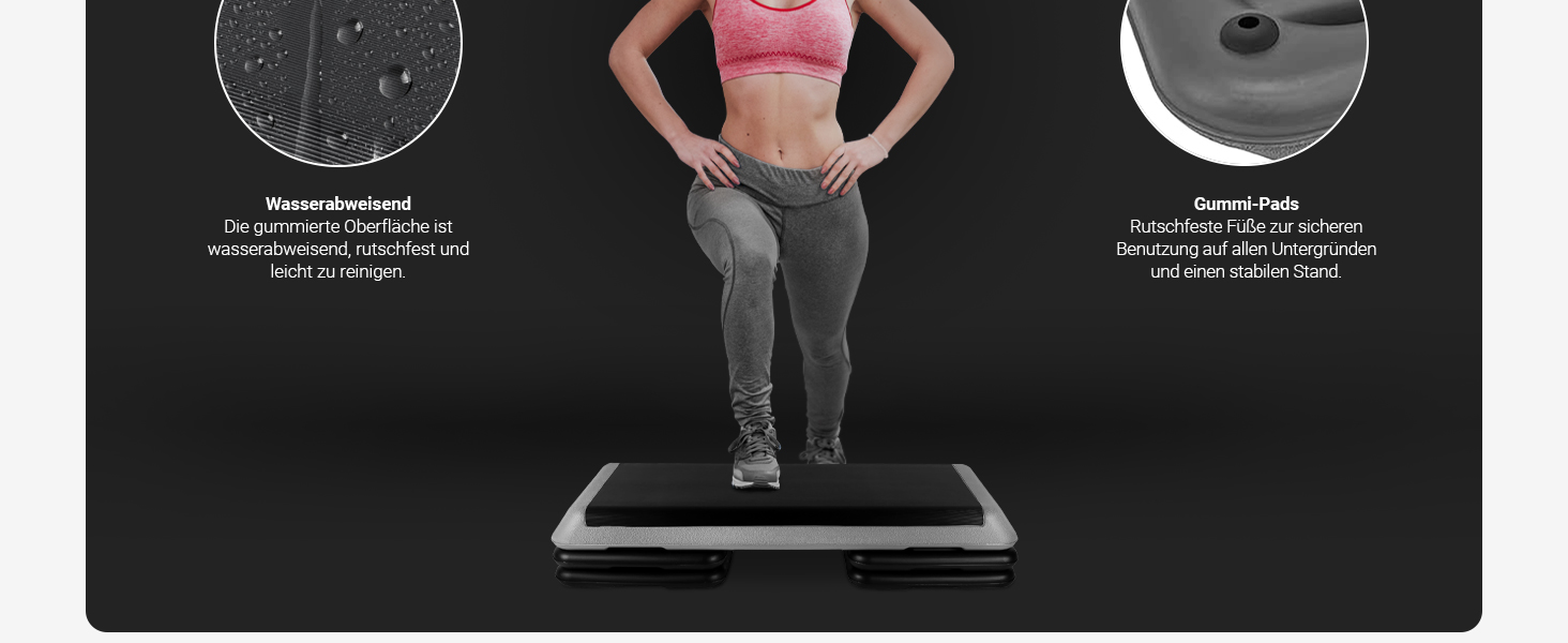 Сходинка-платформа для фітнесу Steppbrett Professional з постером для вправ + додаток Work Out (безкоштовно) | 3-рівнева регулювання висоти, студійний степер