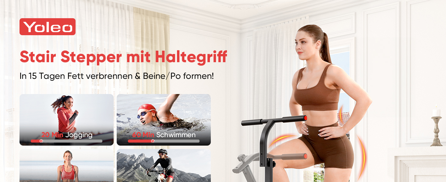 Сходи-степер YOLEO з регульованим опором для дому, складаний, 3 режими тренування, компактний кардіо-тренажер, великі платформи, 90% зібраний, з ручкою