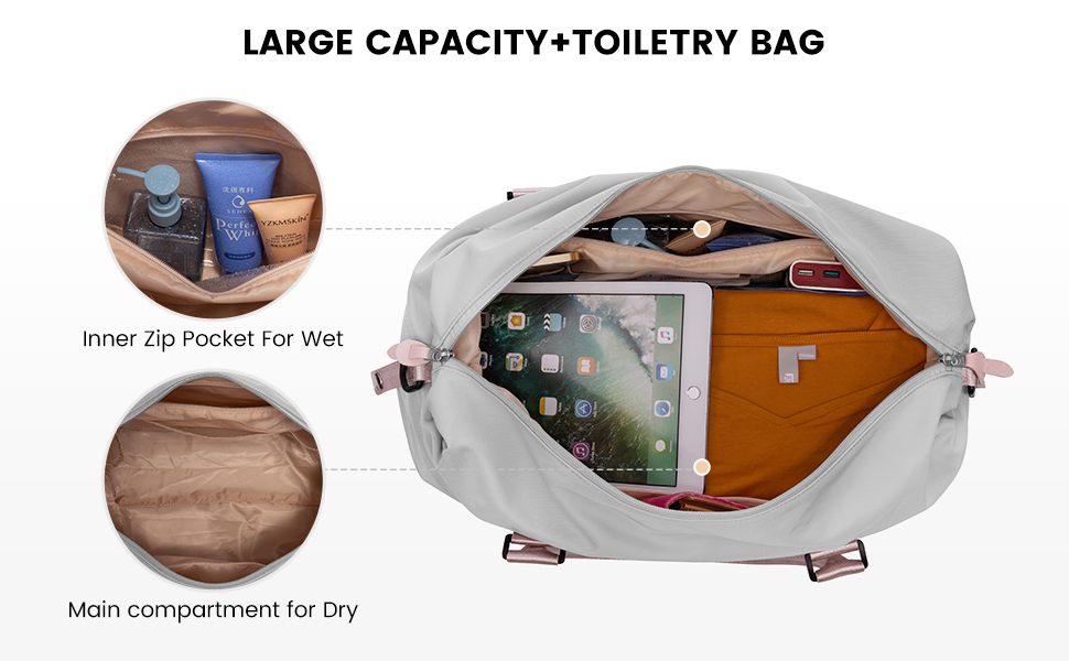 Спортивна сумка LOVEVOOK для жінок: водонепроникна дорожня сумка-мішок, 30L, сіра + рожевий ремінець