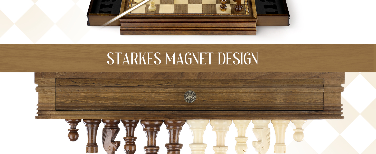 Шахи магнітні 2 в 1 Peradix з шахами-шашками з дерева, 32 см, з ящиком для фігур, для дітей та дорослих