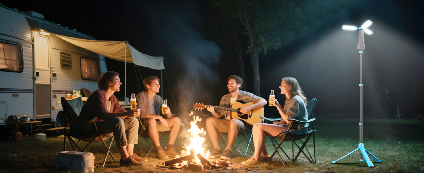 Портативна LED кемпінгова лампа 15000mAh з регулюванням яскравості, штативом, IP65, для кемпінгу, подорожей, будівництва та надзвичайних ситуацій, блакитна