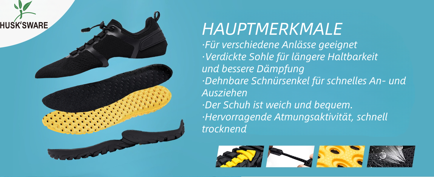 Barfußschuhe HUSKSWARE для жінок та чоловіків – широка передня частина, неслизька підошва, дихаючі, посилені люверси для фітнесу, трейлраннінгу, хайкінгу та повсякденного використання, білий, 44 EU