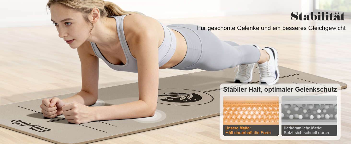 Килимок для йоги та пілатеса з еко-каучуку та TPE, протиковзкий з лініями розмітки, бежевий, 4мм, з ременем для перенесення