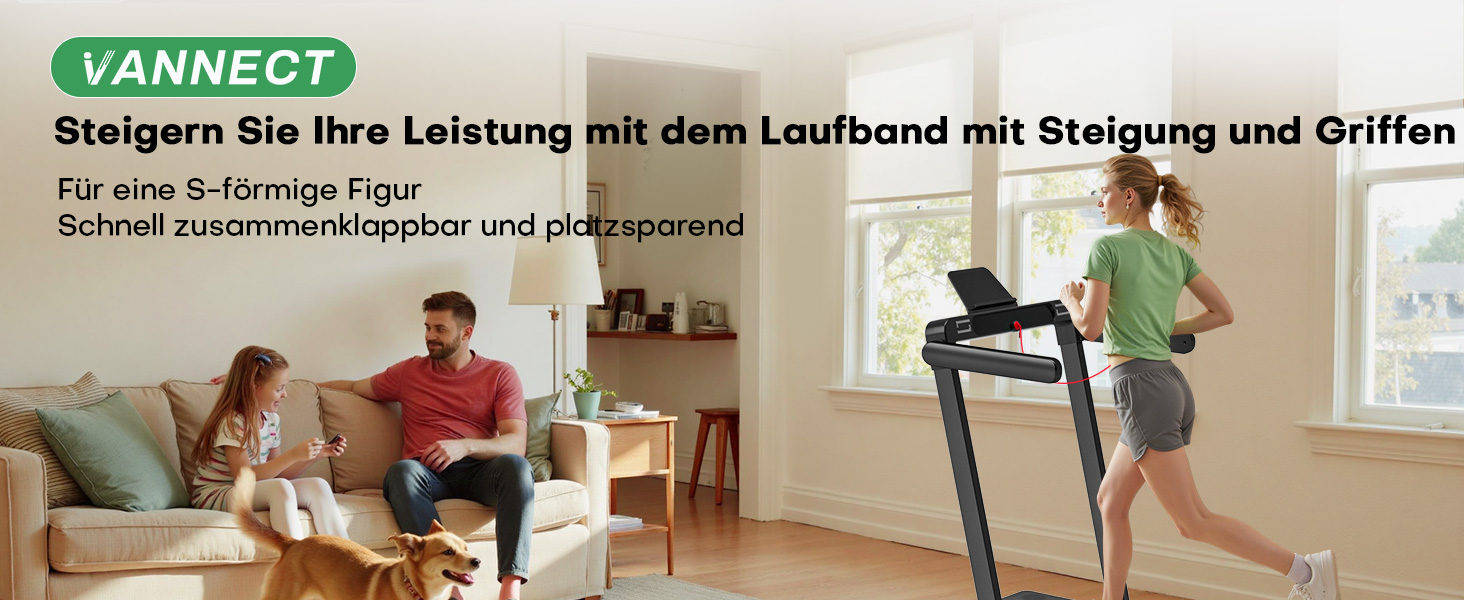 Walking Pad VANNECT: компактний біговий тренажер для дому з регулюванням нахилу, LED-дисплеєм, пультом керування, потужністю 3.0HP та вагою до 180 кг (чорний)