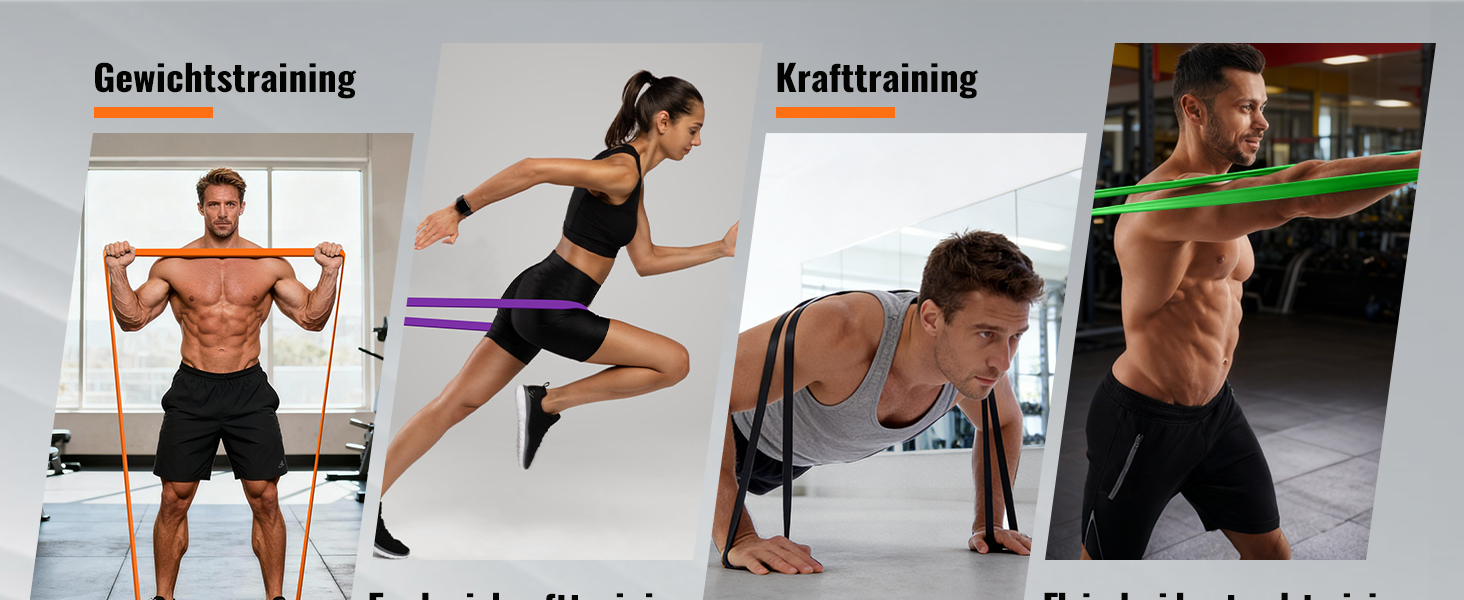 Набір еластичних стрічок Fokky для фітнесу, 4 рівні, з дверним кріпленням та захисними подушечками, для силових тренувань, чорний, фіолетовий, зелений, помаранчевий