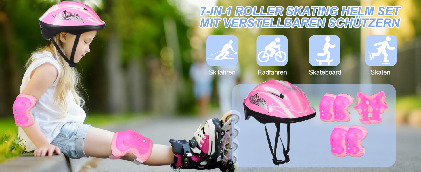 Дитячий шолом CLISPEED з наколінниками, 7-в-1, захист для роликів, скейтборду, велосипеда, 3-8 років, регульований