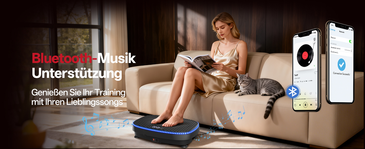 Віброплатформа JOROTO JV50/JV60 з 3 моторами, 4D вібрація, Bluetooth, LED-підсвітка для дому, до 158 кг, 10 режимів та 120 рівнів