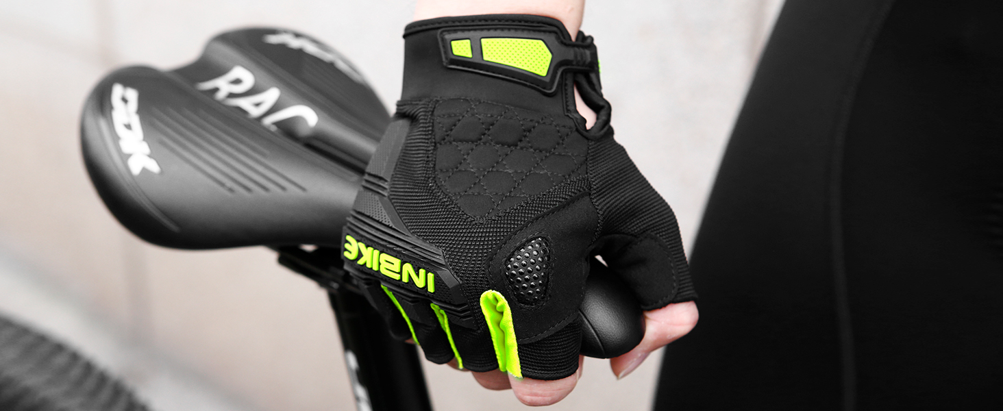 Велосипедні рукавички Inbike напівпальцеві літні, дихаючі з TPR накладками на пальці та Eva Pad, нековзкі, MTB рукавички для чоловіків та жінок MH020 L, чорний/зелений