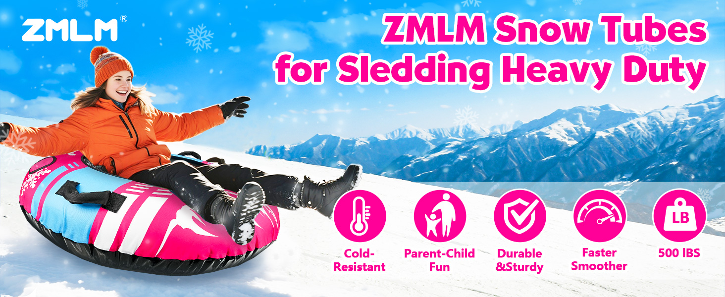 Надувний сніговий санки ZMLM, 120 см, для дорослих та дітей, міцний, з канвасовим покриттям, зимовий спорт, сімейний відпочинок (рожевий)