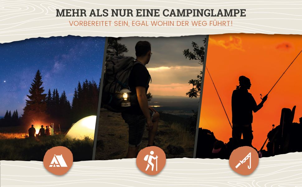 Solis 3 LED кемпінгова лампа з Powerbank, 8000mAh, IP44, регульоване світло, для піших прогулянок (кремовий, ефект дерева)