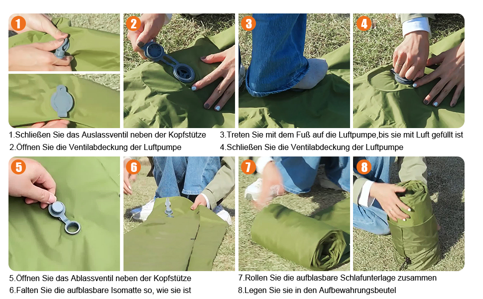 Надувна туристична матрац Holwim Isomatte з самонадуваванням, з подушкою та насосом, блакитна