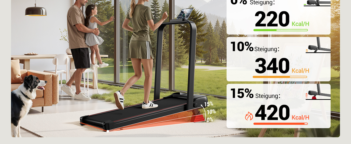 UMAY Бігова доріжка з нахилом 15%, біговий килимок для дому, складаний, з трійною амортизацією та пультом дистанційного керування, максимальне навантаження 136 кг, нахил 15%