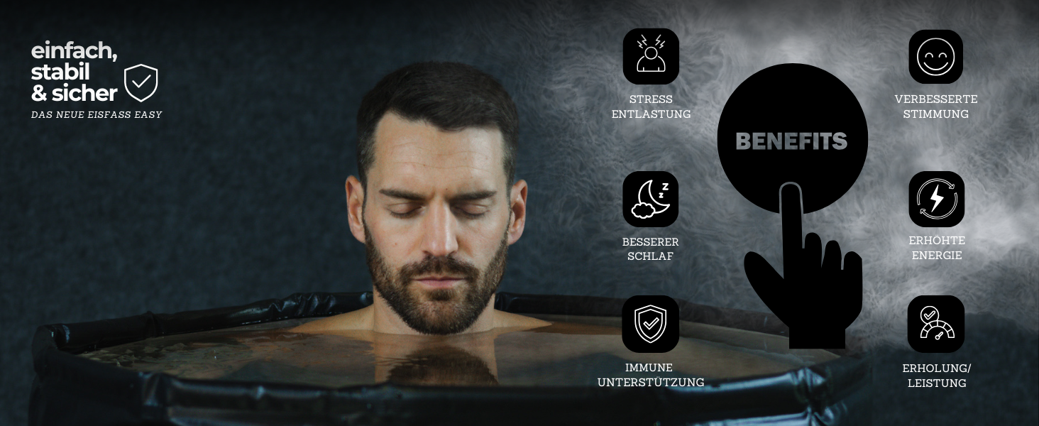 Eisfass Easy 2.0 – Преміум крижаний бак для відновлення та концентрації – Складаний бак з ізоляцією, кришкою та стабільною конструкцією (Ø 75 см × 70 см H) Без аксесуарів