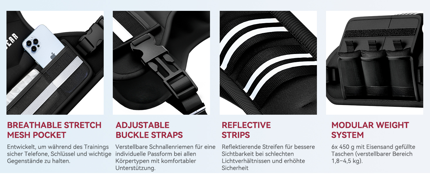 Вага для тренувань HAPBEAR регульована, 1.8–4.5 кг, для чоловіків та жінок, з кишенею для гантелі, ідеальна для фітнесу, силових тренувань, бігу та схуднення, чорна