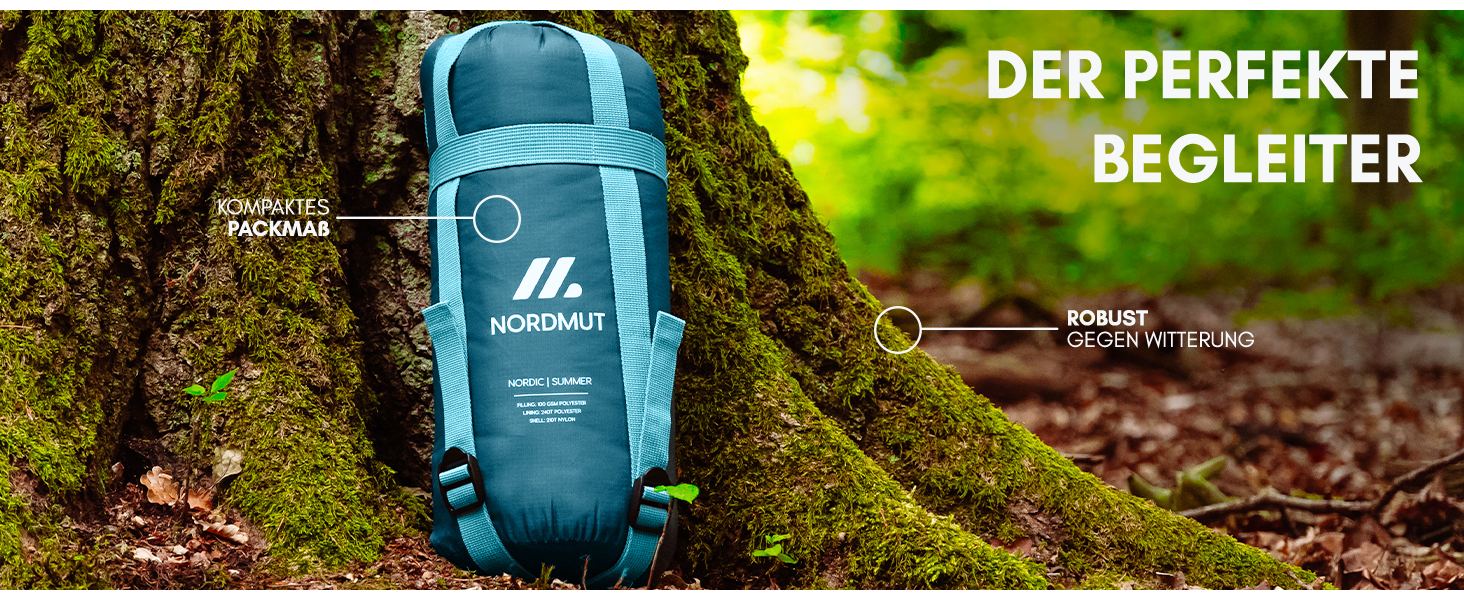 Сплячий мішок NORDMUT® для дорослих – компактний та ультралегкий (900/1500г) – на 3 сезони (250 GSM) & літній спальний мішок (100 GSM) – ковдриний спальник для кемпінгу, відпочинку на природі та фестивалів, сіро-блакитний