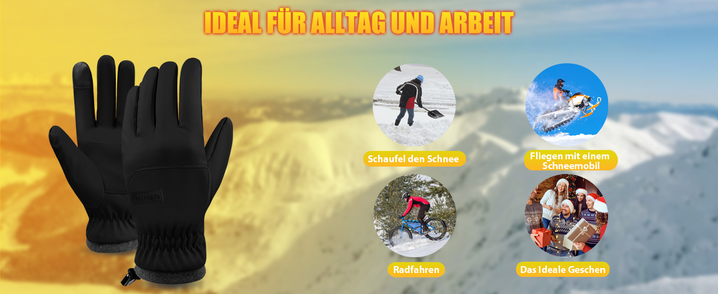 Термо рукавички для велосипеда Ihuan - чоловічі/жіночі, теплі, водонепроникні, вітронепроникні, спортивні, для велосипеда, бігу, катання на лижах, хайкінгу, чорного кольору