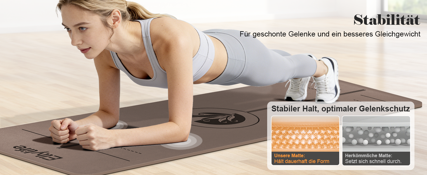 Килимок для йоги та пілатеса з еко-каучуку та TPE, протиковзкий, з лініями розмітки та ременем для перенесення, коричневий, 4мм