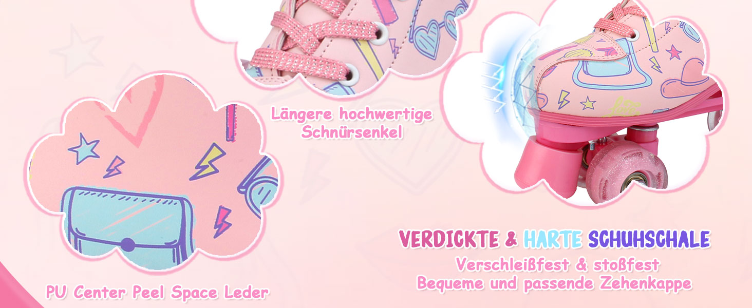 Роликові ковзани XUDREZ з підсвічуванням для дітей та дорослих, рожевий принт, Quad-Skates, регульовані, для дівчаток, дам та початківців, розмір 34