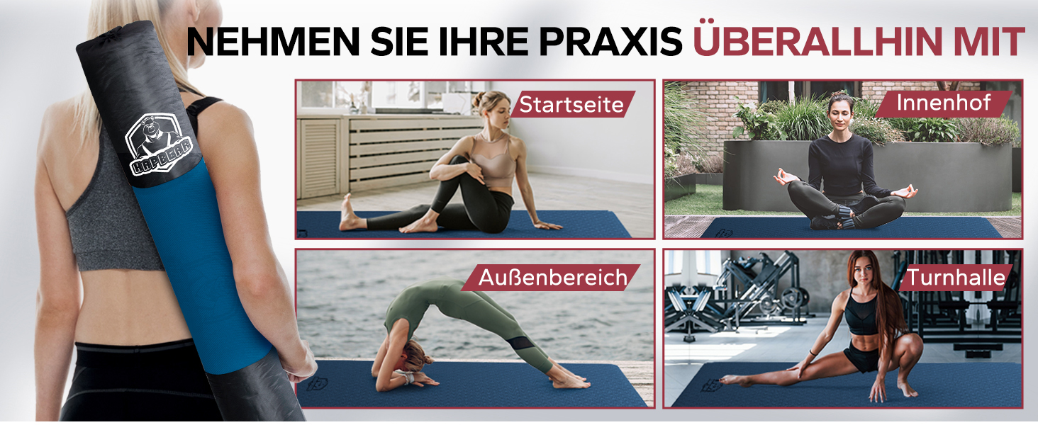 Йога мат HAPBEAR XXL 183x91x6 мм - неслизька, для фітнесу, з гумовими стрічками та сумкою, блакитно-помаранчевий