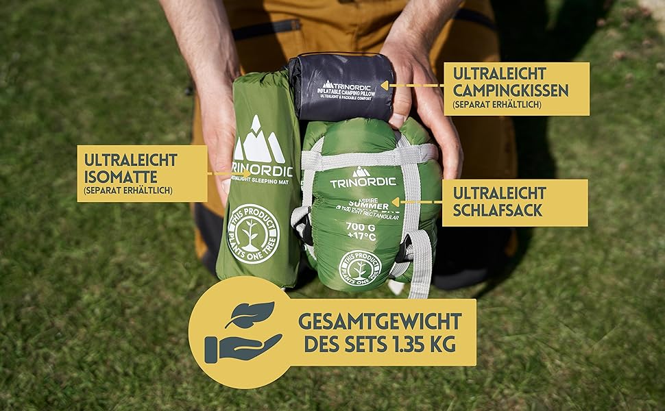 Сплячий мішок Trinordic 700g Ultraleicht – для дорослих, кемпінг, походи, bikepacking, подорожі