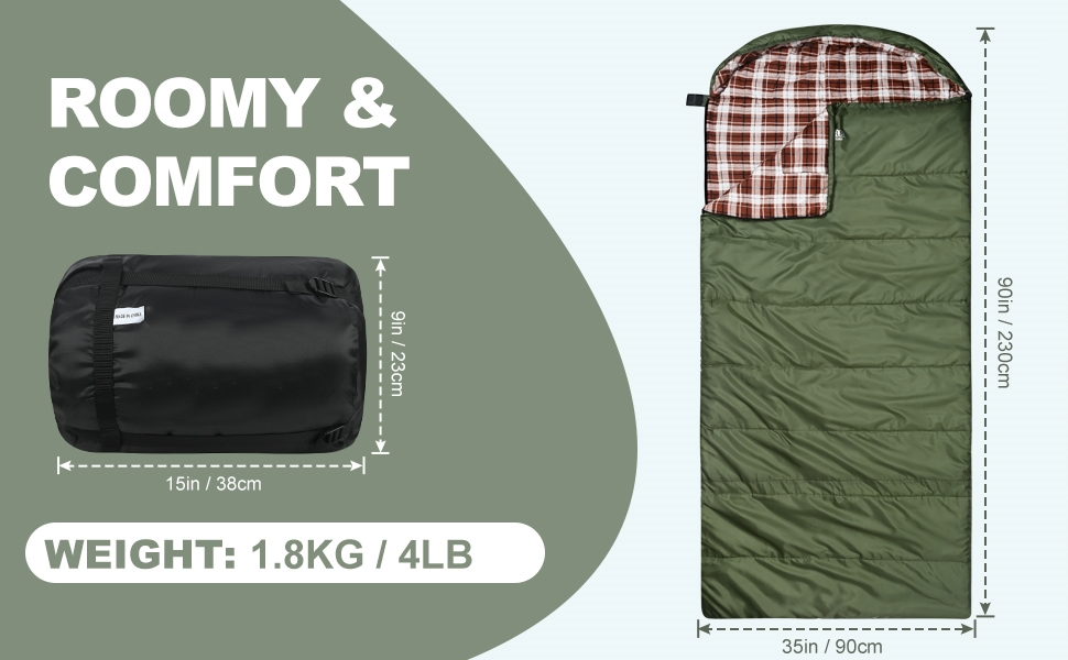 Спальний мішок Baumwoll-Flanell для дорослих, 100% бавовна, для кемпінгу, трекінгу, подорожей з рюкзаком, легкий, 3-4 сезони (зелений/коричневий)