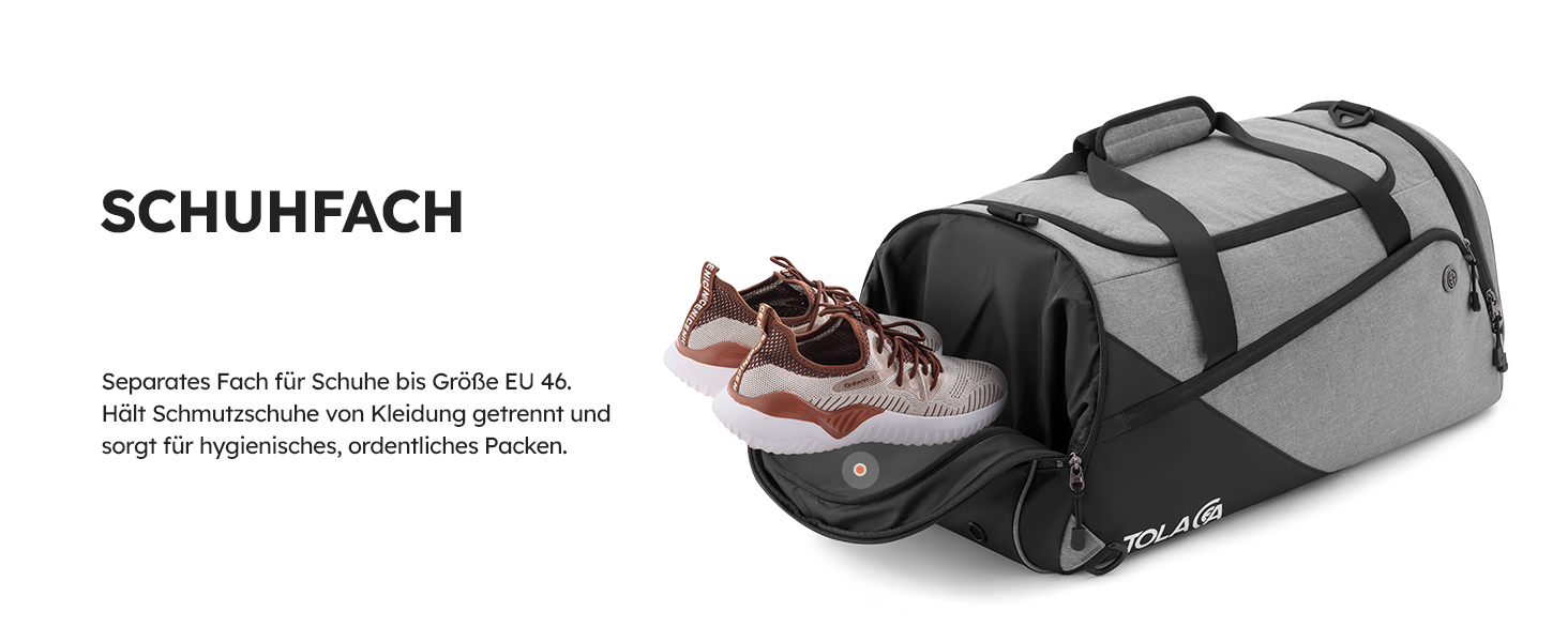 Спортивна сумка Tolaccea 47L з відділенням для взуття та мокрих речей - рюкзак, сумка для подорожей, фітнесу, тренувань (Сірий)