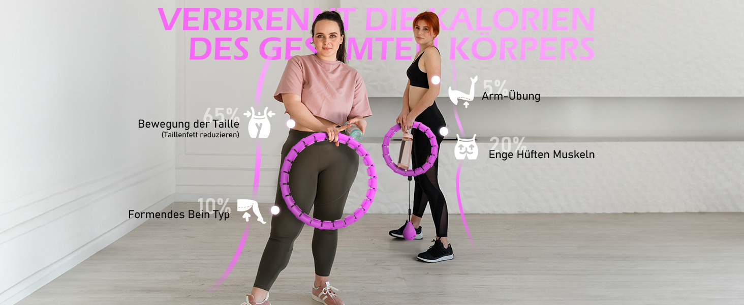 Обруч для схуднення з ваговим кільцем Smart Hoop для дорослих та початківців, фіолетовий, 120 см (77-132 см)